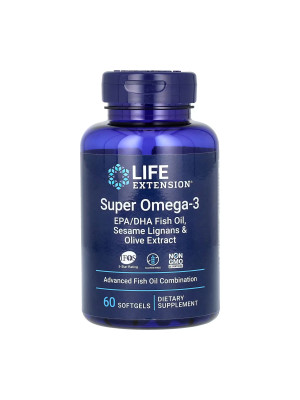 Life Extension Super Omega-3 EPA/DHA Fish Oil Sesame Lignans & Olive Extract – омега-3 рыбий жир с лигнанами кунжута и экстрактом масла, 60 капсул Фото 1