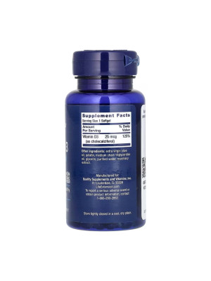 Life Extension Vitamin D3 1000 IU (25 mcg) - vitamin D3 cholecalciferol, 250 capsules Фото 2