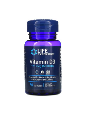 Life Extension Vitamin D3 125 mcg (5000 IU) – витамин D3 холекальциферол, 60 капсул Фото 2