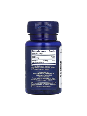 Life Extension Vitamin D3 - Vitamin D3 1000 IU (25 mcg), 90 capsules Фото 2