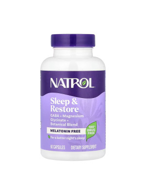 NATROL Sleep & Restore Melatonin Free – капсулы для сна без мелатонина с магнием глицинатом и ГАМК, 60 капс Фото 2