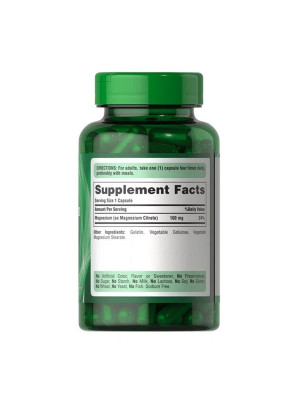 Puritan's Pride Magnesium Citrate 100mg – цитрат магния, 100 капсул Фото 2