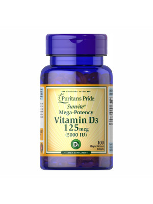 Puritan's Pride Vitamin D-3 Sunvite Mega Potency – витамин D3 5000 МЕ (125 мкг), 100 таблеток Фото 2