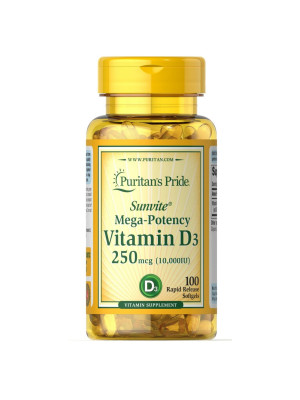 Puritan's Pride Vitamin D3 250mcg (10000 IU) Mega-Potency – витамин D3 холекальциферол, 100 капсул Фото 2
