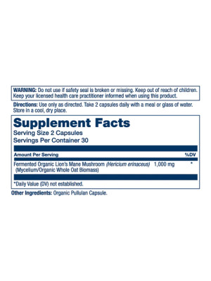 Solaray Organic Lion's Mane Fermented 1000mg - їжовик гребінчастий ферментований, 60 капсул Фото 2