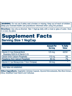 Solaray Vitamin D-3 & K-2 – витамин D3 5000 МЕ + K2 (МК-7), 60 вегетарианских капсул Фото 2