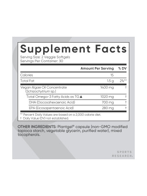 Sport Research Vegan Omega-3 1400 мг – веганская омега-3 из водорослей, 60 капсул Фото 2