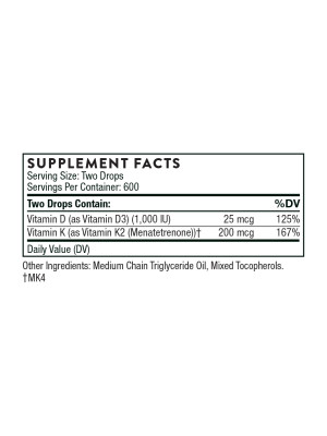 Thorne Vitamin D+K2 – жидкий витамин D3 и K2 (МК-4), 1 унция (30 мл) Фото 2