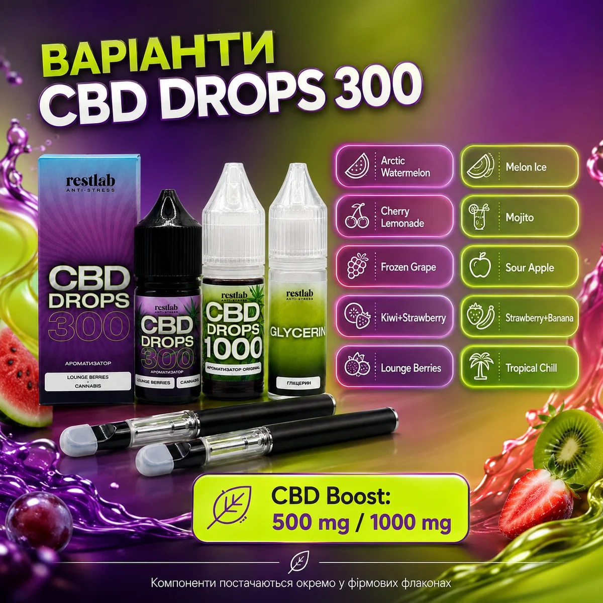 CBD Components Set: CBD Drops 300 + CBD Boost + Glycerin Base фото 2