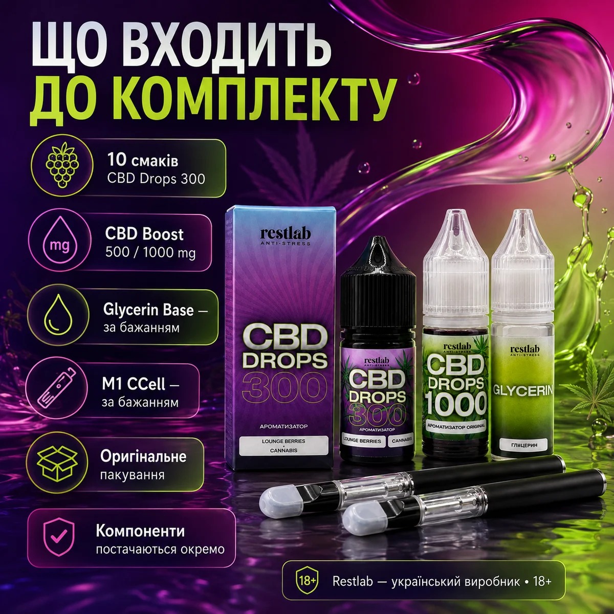 CBD Components Set: CBD Drops 300 + CBD Boost + Glycerin Base фото 3